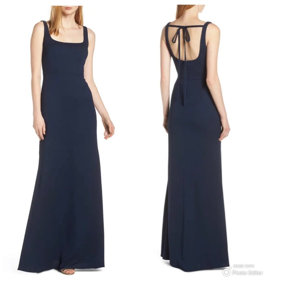 Hayley Blue Paige Tie Back Crepe Evening Dress